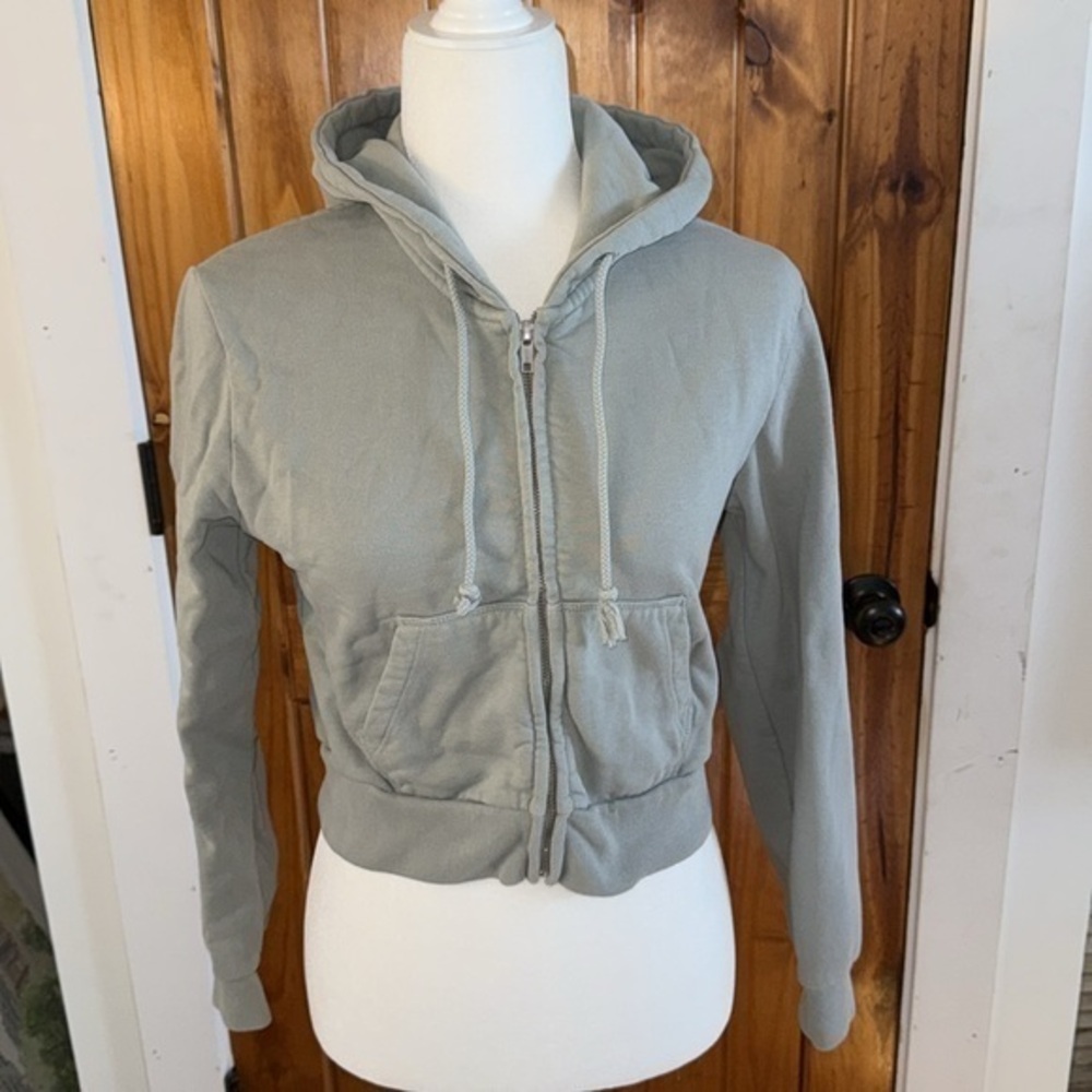 J. Galt light blue gray cropped zip up hoodie size M/S